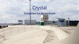  Presentation with hydroelectric - Presentation design featuring renewable energy hydropower - concrete dam of hydroelectric power background and a sky blue colored foreground