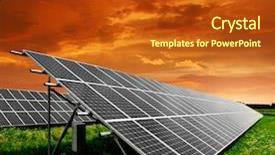  Presentation with energy generation - Amazing PPT theme having renewable power generation - solar energy panels backdrop and a crimson colored foreground