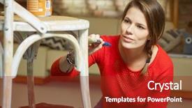  Presentation with unique red chair - Slide deck enhanced with renewal - attractive woman renewing painting chair background and a tawny brown colored foreground