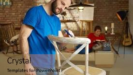  Presentation with home modiication - PPT layouts with renewing chair at home painting background and a coral colored foreground
