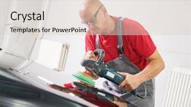  Presentation with auto - Amazing PPT theme having rennovation - auto mechanic buffing car autobody backdrop and a lemonade colored foreground