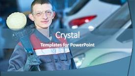  Presentation with auto - Colorful presentation theme enhanced with rennovation - auto mechanic with buffing machine backdrop and a  colored foreground