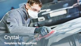  Presentation with auto - Theme enhanced with rennovation - auto repairman grinding autobody bonnet background and a seafoam green colored foreground