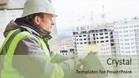  Presentation with foreman - Cool new PPT layouts with rennovation - foreman construction engineer worker portrait backdrop and a  colored foreground