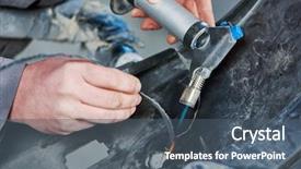  Presentation with repair - Amazing presentation theme having rennovation - repair of damaged car automobile backdrop and a ocean colored foreground