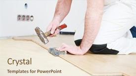  Presentation with new joining - Cool new presentation theme with rennovation - worker joining parquet floor backdrop and a cream colored foreground