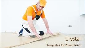  Presentation with floor - PPT layouts with rennovation - worker joining parquet floor background and a  colored foreground