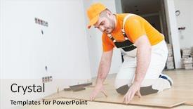  Presentation with floor - Slide deck with rennovation - worker joining parquet floor background and a lemonade colored foreground