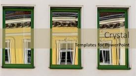  Presentation with house building - Beautiful PPT theme featuring renovated house reflected in modern windows of an office building backdrop and a coral colored foreground