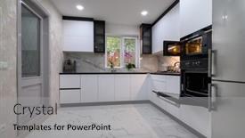  Presentation with minimalist - PPT theme consisting of renovated-kitchen-with-a-white background and a light gray colored foreground