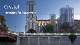  Presentation with notre dame paris france - PPT theme featuring renovated-notre-dame-cathedral background and a teal colored foreground