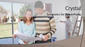  Presentation with house - PPT layouts consisting of renovation - couple going through house plan background and a light gray colored foreground