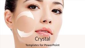  Presentation with concept - Presentation theme featuring health care renovation - young woman's face antiaging concept background and a lemonade colored foreground