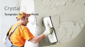  Presentation with home renovation - Audience pleasing PPT theme consisting of renovation-at-home-plasterer-smoothing backdrop and a light gray colored foreground
