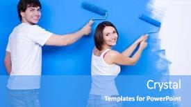  Presentation with renovation - Cool new slides with renovation by happy young cheerful couple brushing the wall backdrop and a teal colored foreground
