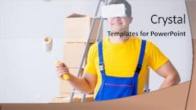  Presentation with virtual reality - Slides featuring renovation home - painter contractor working with virtual background and a sky blue colored foreground
