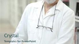  Presentation with library research - Colorful presentation theme enhanced with renowned scientist doctor in a library of research center hospital looking confident backdrop and a sky blue colored foreground