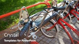  Presentation with bicycles - Colorful slides enhanced with rental-bicycles-parked-zaragoza-city backdrop and a tawny brown colored foreground