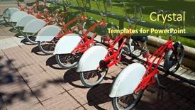  Presentation with bicycles - Beautiful PPT layouts featuring rental-bicycles-parked-zaragoza-city backdrop and a tawny brown colored foreground