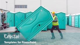  Presentation with truck - Beautiful PPT layouts featuring rental lavatory being loaded on truck by worker backdrop and a teal colored foreground