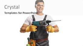  Presentation with drilling machine - Amazing PPT layouts having reoairman-with-protective-goggles backdrop and a white colored foreground