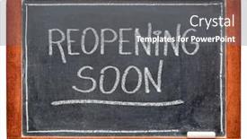  Presentation with social distancing - Beautiful PPT theme featuring reopening-soon-white-chalk-handwriting backdrop and a gray colored foreground