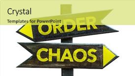  Presentation with chaos - Theme having reorganisation - order - chaos signpost isolated background and a yellow colored foreground