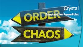  Presentation with chaos - Audience pleasing PPT theme consisting of reorganisation - order - chaos signpost backdrop and a  colored foreground