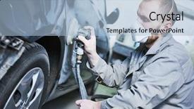  Presentation with auto repair - Beautiful presentation theme featuring repair - auto repairman grinding automobile car backdrop and a light blue colored foreground