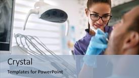  Presentation with teeth - Theme enhanced with medical equipment repair - female dentist repairing patient's teeth background and a  colored foreground