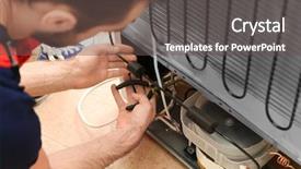  Presentation with refrigerator - Presentation design enhanced with repair - male technician repairing refrigerator indoors background and a dark gray colored foreground