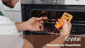 Presentation with multimeter - Presentation consisting of repair - young man with multimeter repairing background and a tawny brown colored foreground