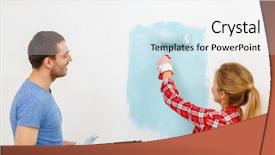  Presentation with repair - Cool new PPT theme with repair building and home concept - smiling couple painting wall at home backdrop and a white colored foreground