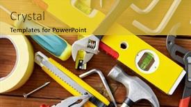  Presentation with renovation - Presentation having repair-building-and-renovation-concept background and a yellow colored foreground