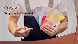  Presentation with building construction - Colorful presentation enhanced with repair-construction-and-building-close backdrop and a soft green colored foreground