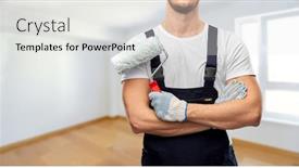  Presentation with paint roller - Beautiful PPT theme featuring repair-construction-and-building-close backdrop and a white colored foreground