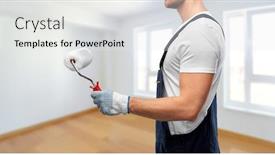  Presentation with paint roller - Colorful presentation design enhanced with repair-construction-and-building-close backdrop and a white colored foreground