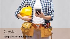  Presentation with construction tools - Slide deck having repair-construction-and-building-concept background and a gold colored foreground