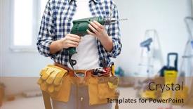  Presentation with electric utility - Colorful presentation theme enhanced with repair-construction-and-building-concept backdrop and a coral colored foreground