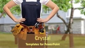  Presentation with garden tools - Colorful presentation design enhanced with repair-construction-and-building-concept backdrop and a tawny brown colored foreground