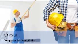  Presentation with construction tools - Beautiful presentation featuring repair-construction-and-building-concept backdrop and a light blue colored foreground