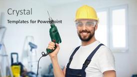  Presentation with construction equipment - Beautiful PPT layouts featuring repair-construction-and-building-concept backdrop and a sky blue colored foreground