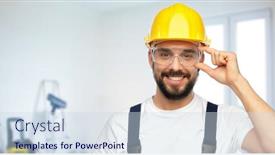  Presentation with construction equipment - Slide deck enhanced with repair-construction-and-building-concept background and a sky blue colored foreground