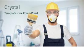  Presentation with building construction - Amazing PPT theme having repair-construction-and-building-concept backdrop and a sky blue colored foreground