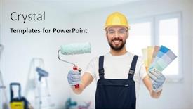  Presentation with building construction - Colorful PPT theme enhanced with repair-construction-and-building-concept backdrop and a sky blue colored foreground