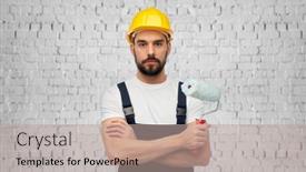  Presentation with paint white brick wall - PPT layouts with repair-construction-and-building-concept background and a coral colored foreground