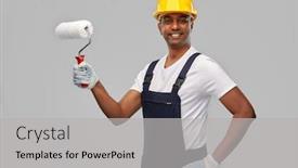 Presentation with paint roller - Presentation consisting of repair-construction-and-building-happy background and a light gray colored foreground