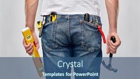  Presentation with construction tools - Cool new PPT theme with repair-construction-and-building-male backdrop and a ocean colored foreground