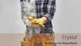  Presentation with building construction - Audience pleasing presentation theme consisting of repair-construction-and-building-male backdrop and a coral colored foreground