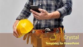  Presentation with construction tools - Presentation theme with repair-construction-and-building-male background and a tawny brown colored foreground